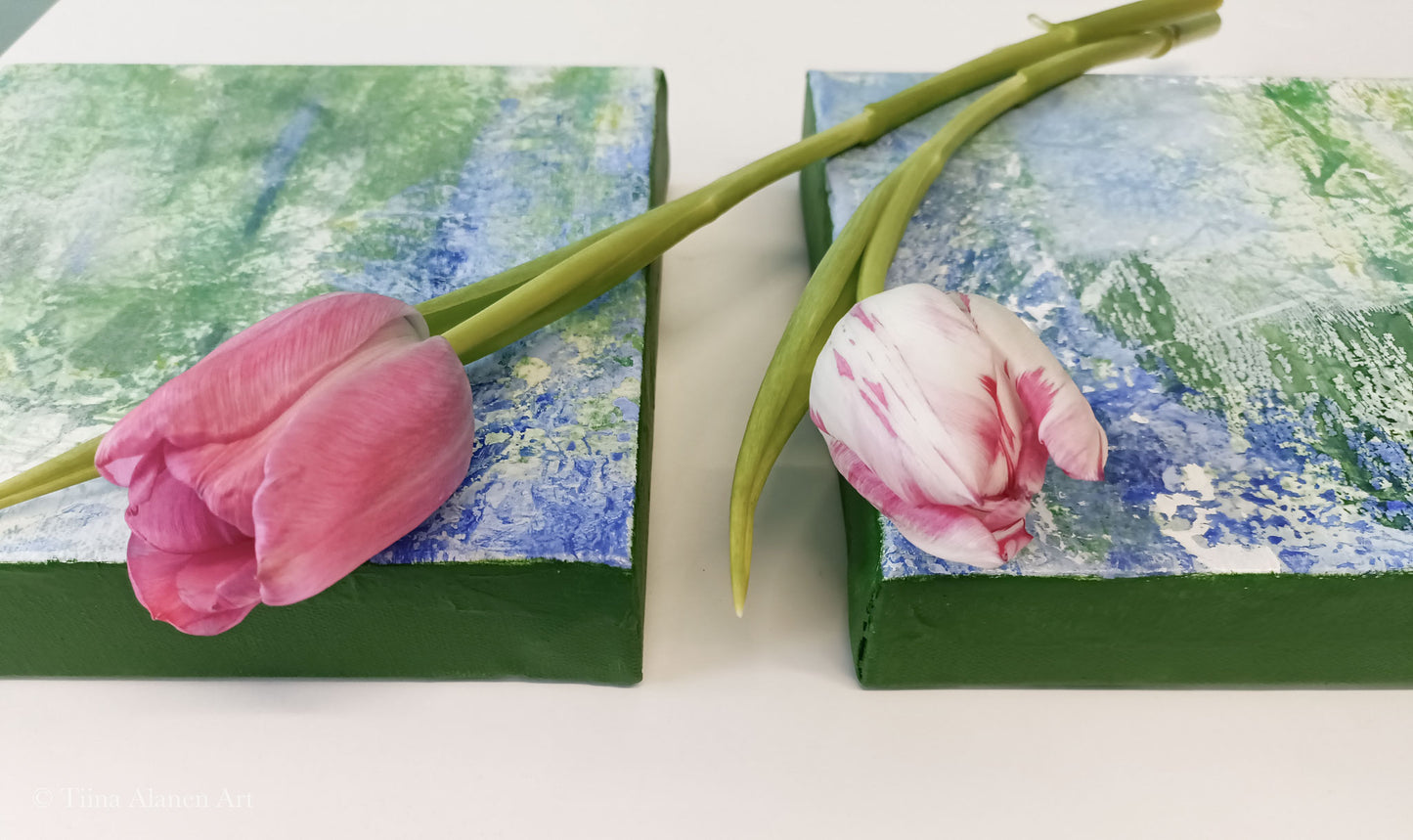 Side view showing 3cm depth of Between Frost and Memory acrylic painting on canvas