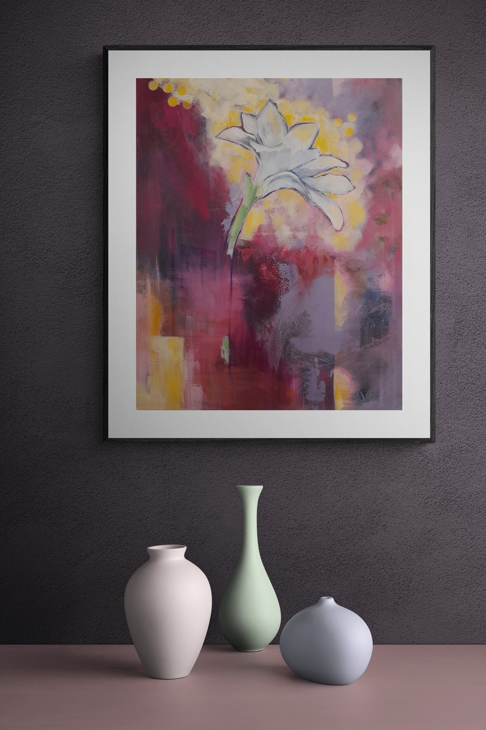 Colorful Day Fine Art Print  featuring vibrant white amaryllis flower with multilayered colors