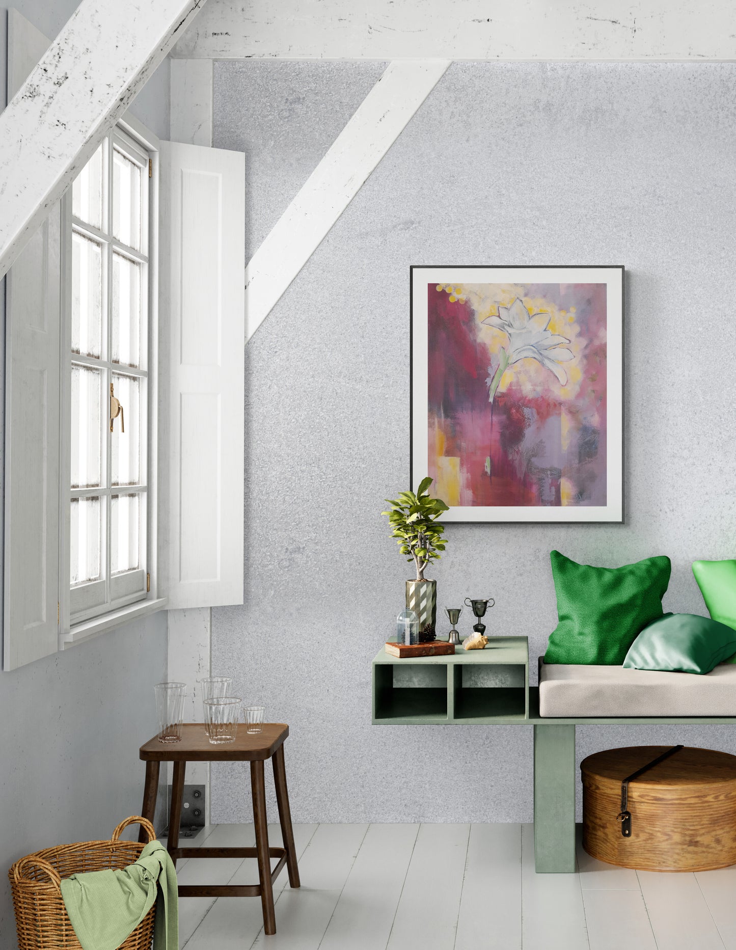 Colorful Day Fine Art Print  featuring vibrant white amaryllis flower with multilayered colors