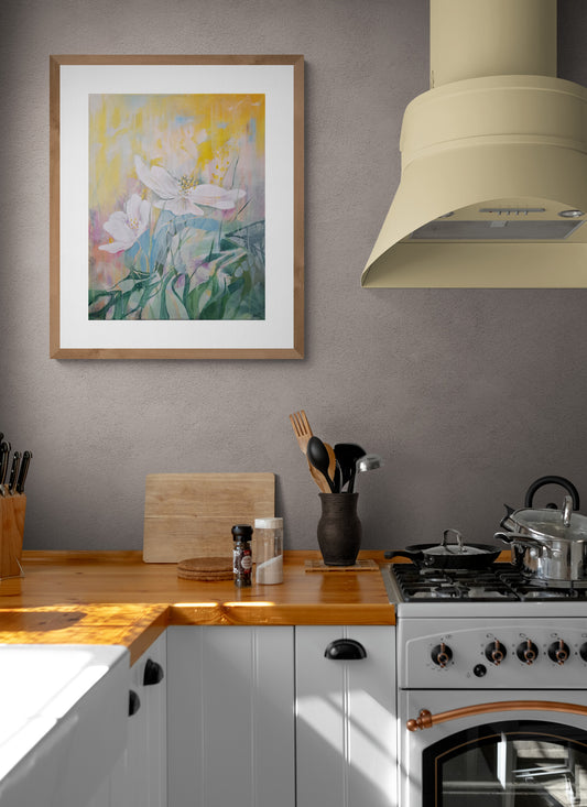 Good Morning fine art print featuring vibrant spring flowers on premium Hahnemühle paper