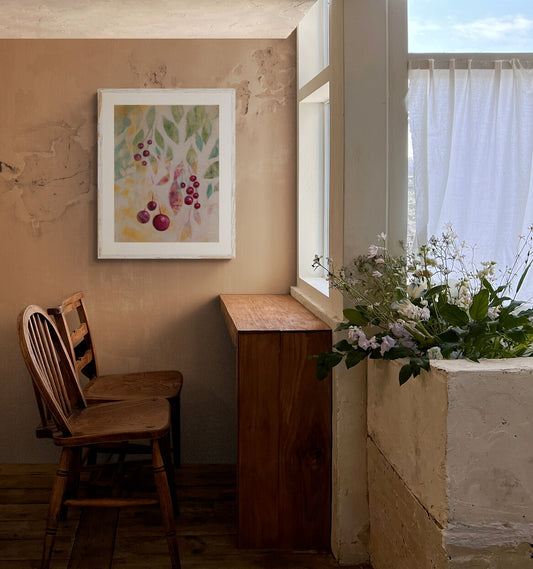 Happy Leaves And Berries fine art print featuring vibrant foliage and berries on premium Hahnemühle paper