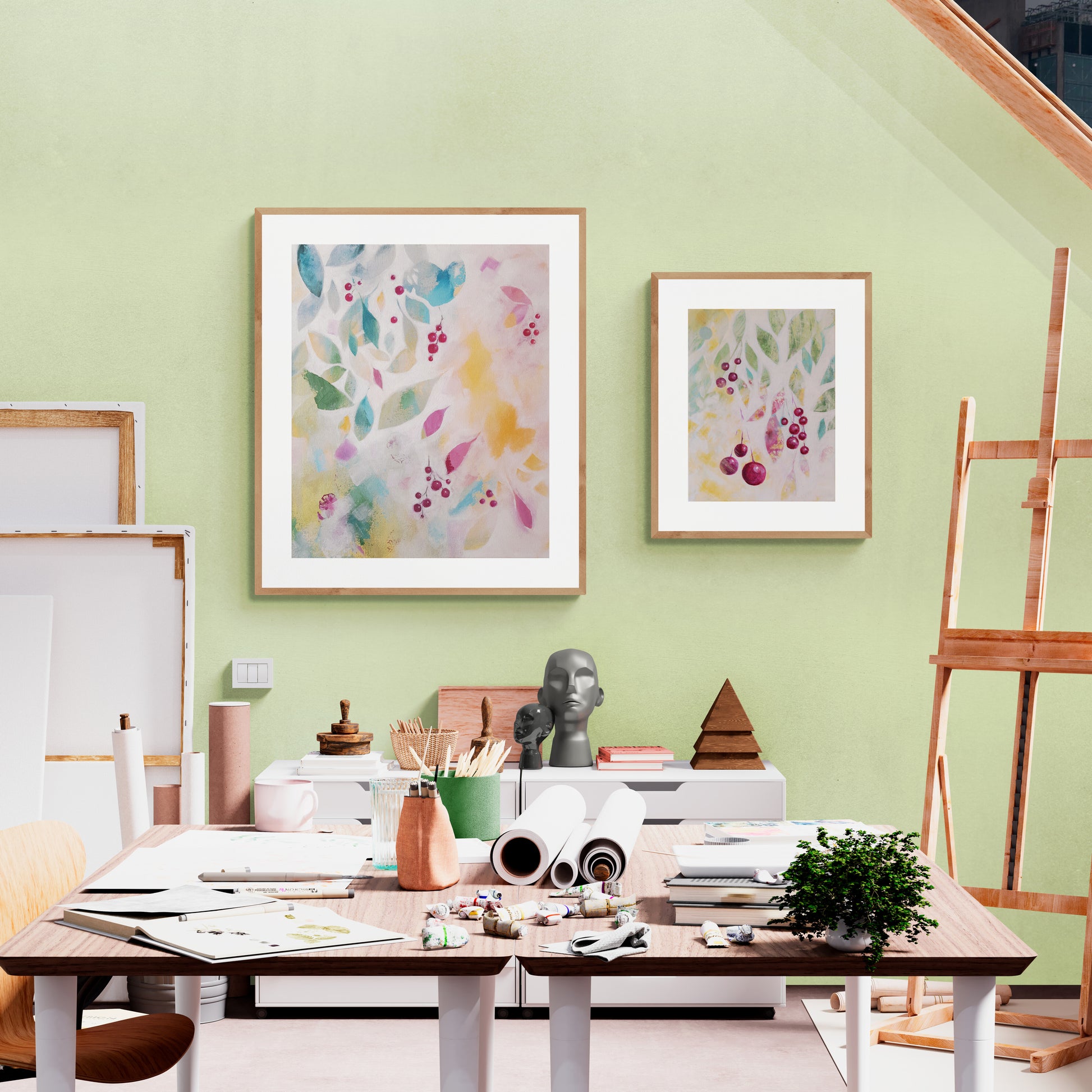 Joyful Leaves And Berries fine art print featuring vibrant foliage and berries on premium Hahnemühle paper