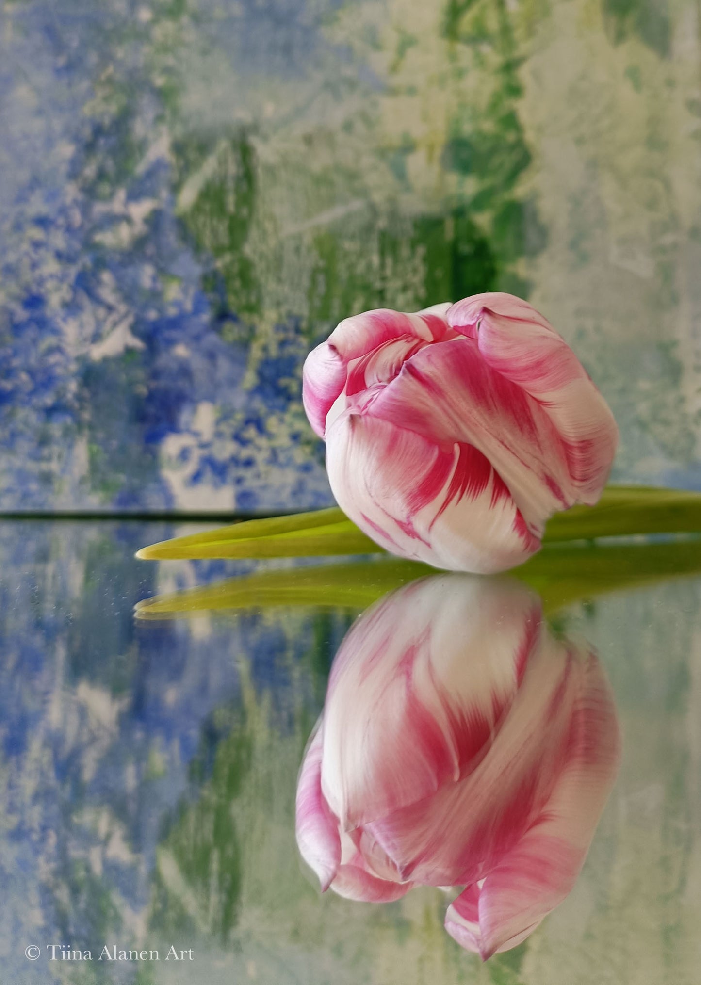 Close-up detail of layered acrylic texture in Between Frost and Memory winter painting