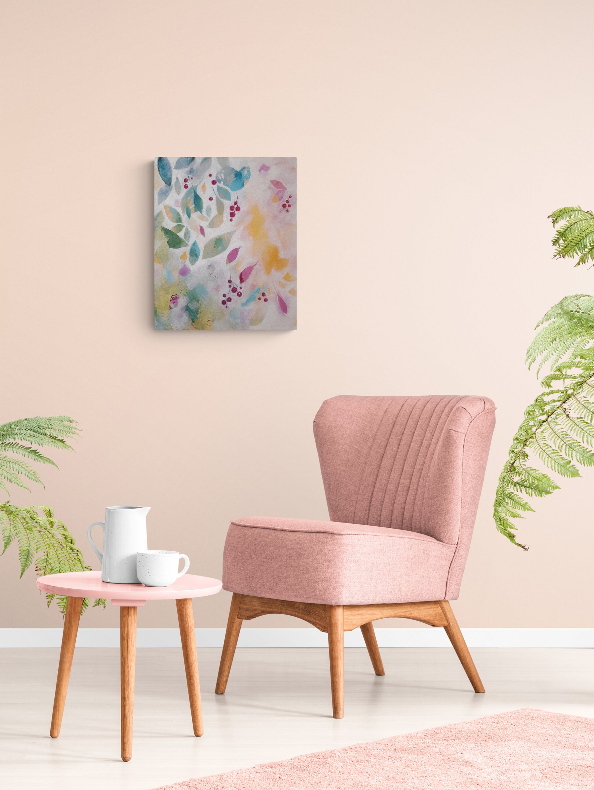 Joyful Leaves and Berries original acrylic canvas painting- My Store
